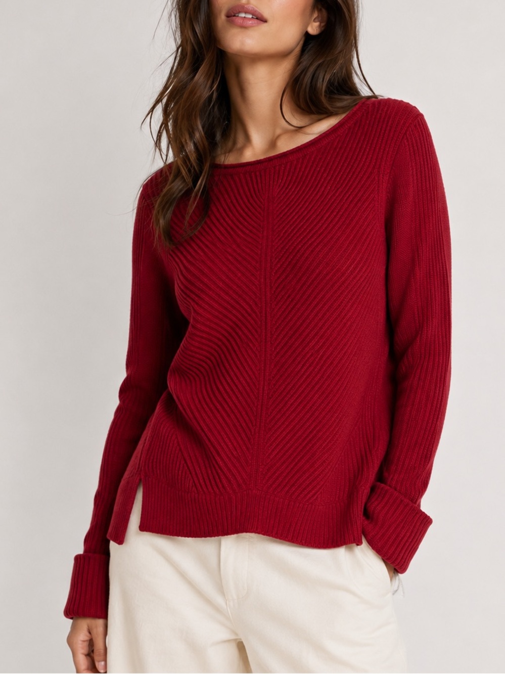 Vince Wool + Cashmere Crewneck Sweater Size L Red Burgundy Ribbed Rib Knit